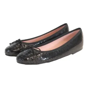 37650 - Black Croc Leather Flats for Teen/Women by Pretty Ballerinas