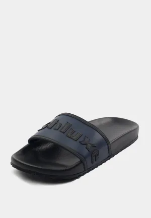 Ashluxe Stitched Leather Slides - Blue