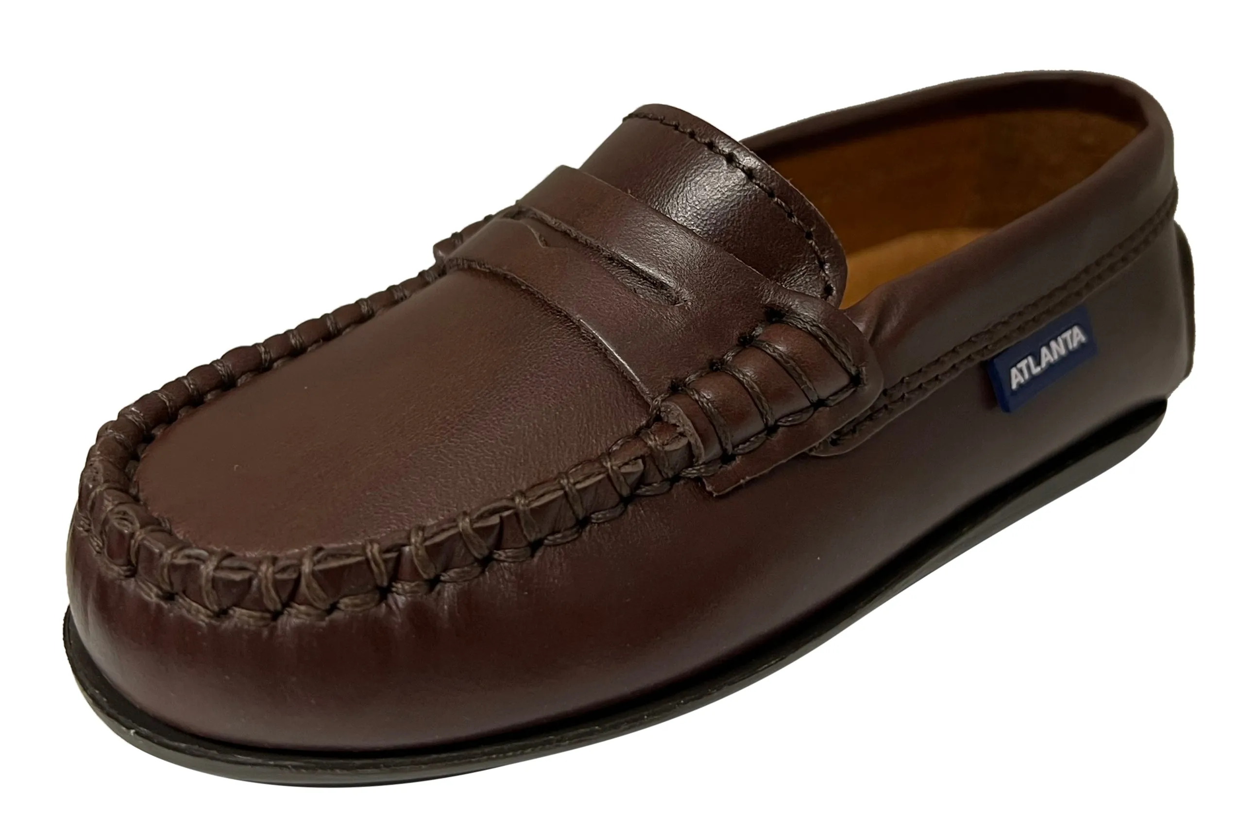 Atlanta Mocassin Boy's and Girl's Smooth Leather Penny Loafers, Brown Sierra Antik