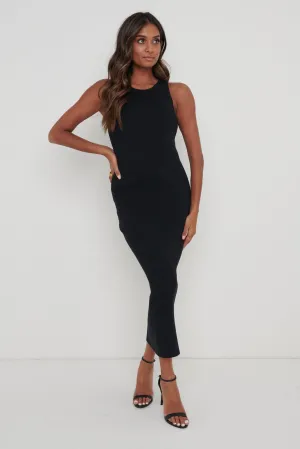 Billie Ribbed Racer Midi Dress - Black