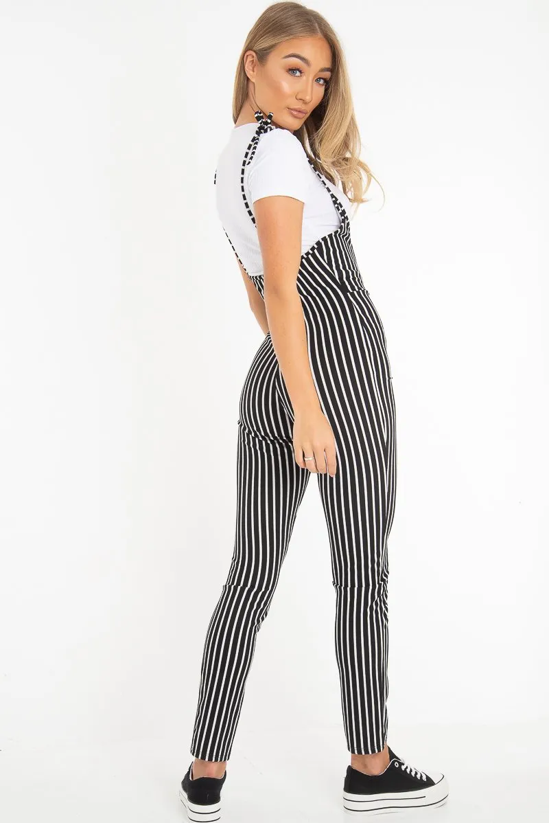 Black and White Striped Tie Up T shirt Insert Jumpsuit - Ahonesti