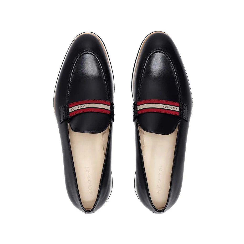 Black Calf Web Stripe Loafer Runner