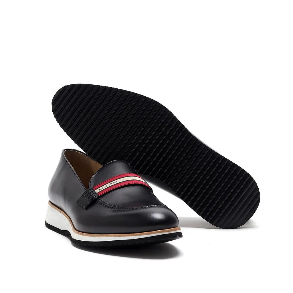 Black Calf Web Stripe Loafer Runner