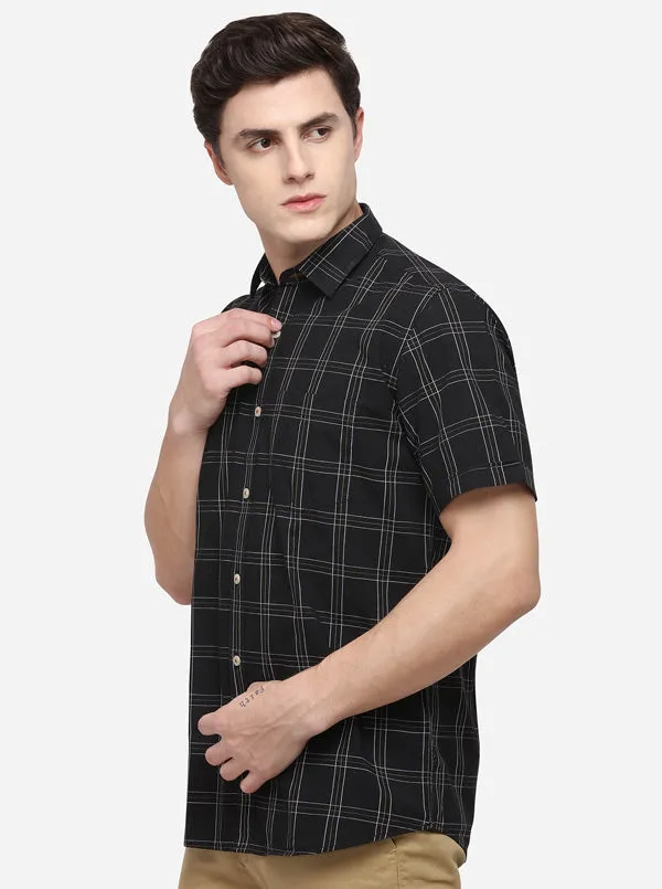 Black Tailored Fit Checked Casual Shirt | JadeBlue