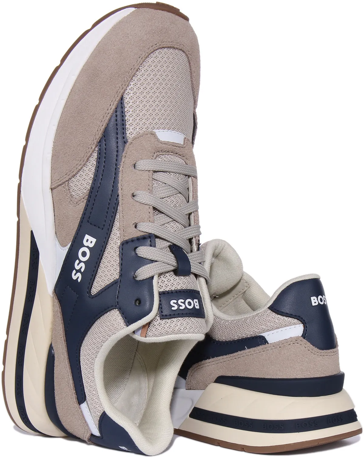 Boss Kurt Runn In Beige Blue For Men