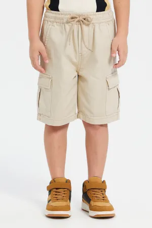 Boys Beige Cargo Pocket Pull On Shorts