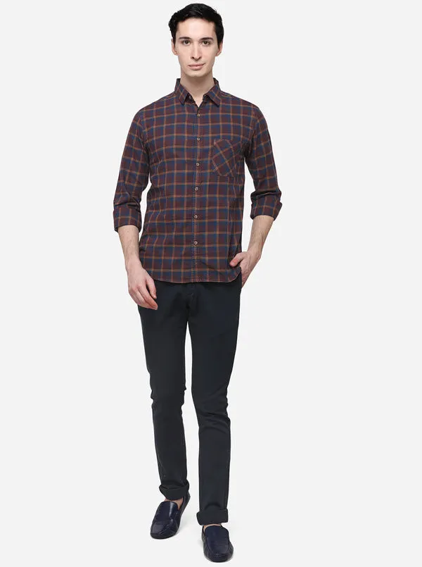 Brown Slim Fit Checked Casual Shirt | Greenfibre