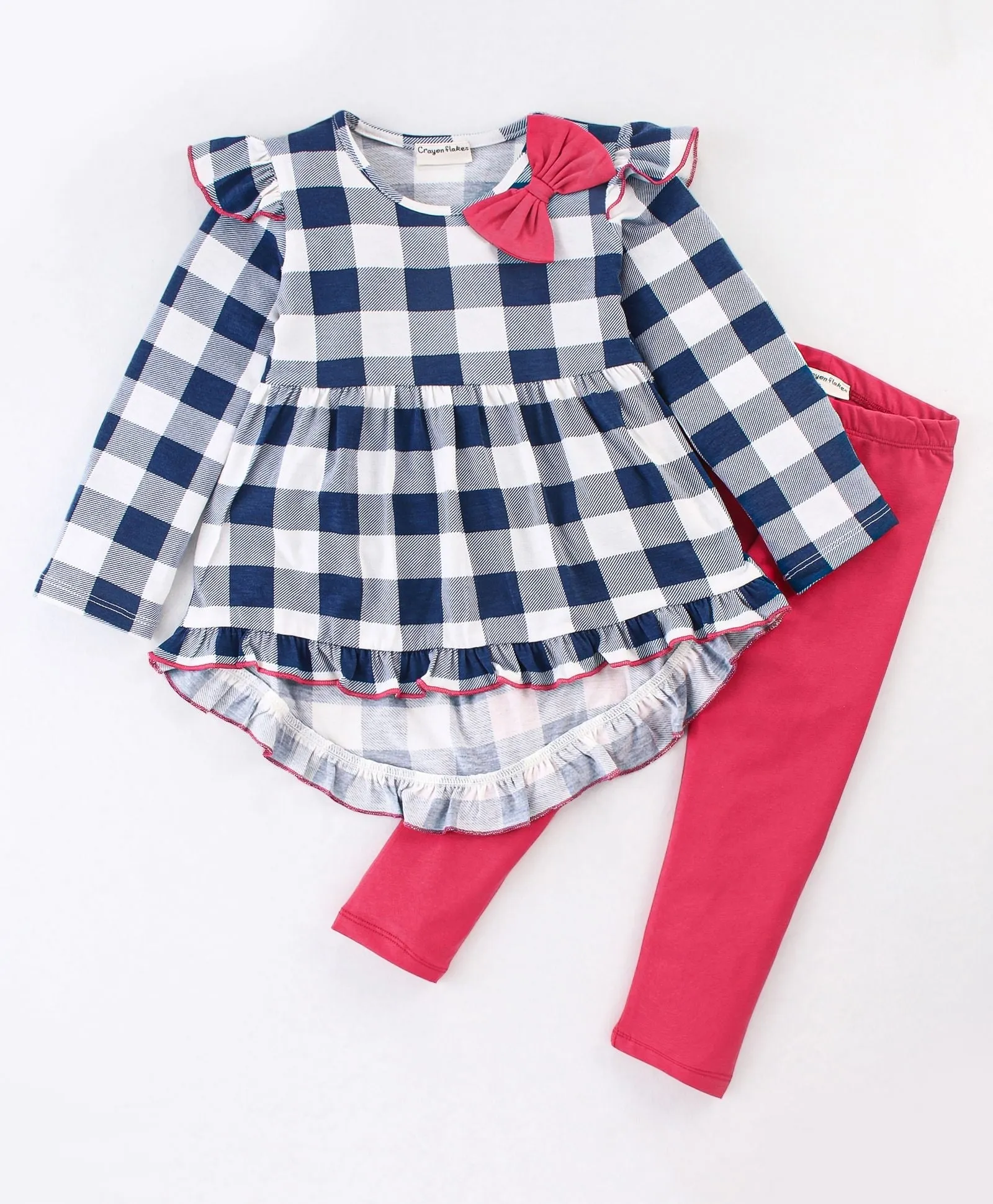 Checkered Frilled High Low Top Leggings Set