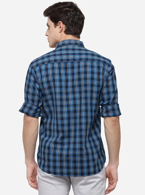 Cobalt Blue Regular Fit Checked Casual Shirt | Greenfibre