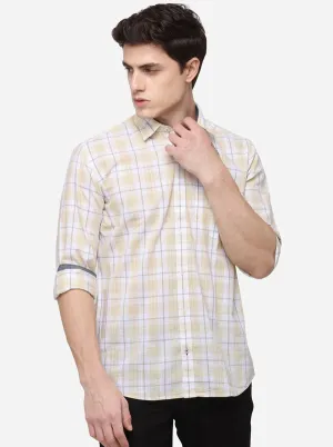 Cream & White Checked Slim Fit Casual Shirt | JadeBlue