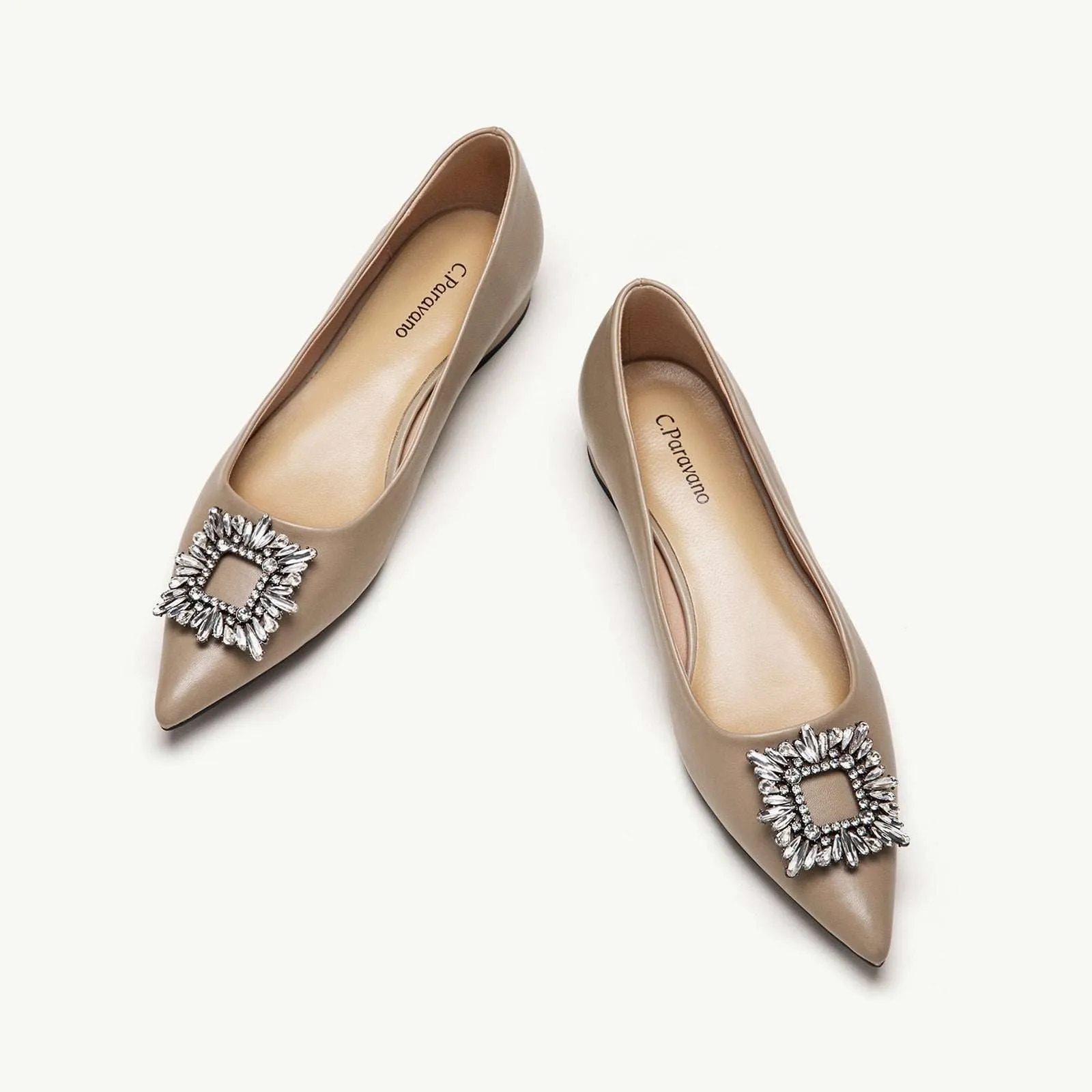 Crystal Buckle Flats (Aida) Camel