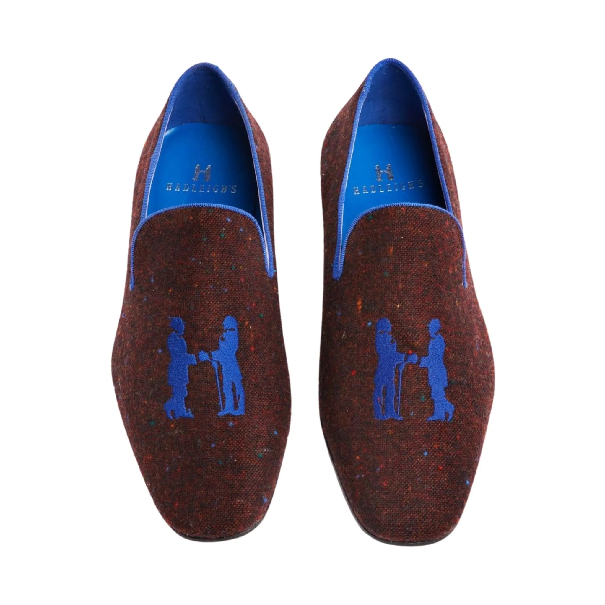 Drake Red Tweed Slippers with Cobalt Blue Logo