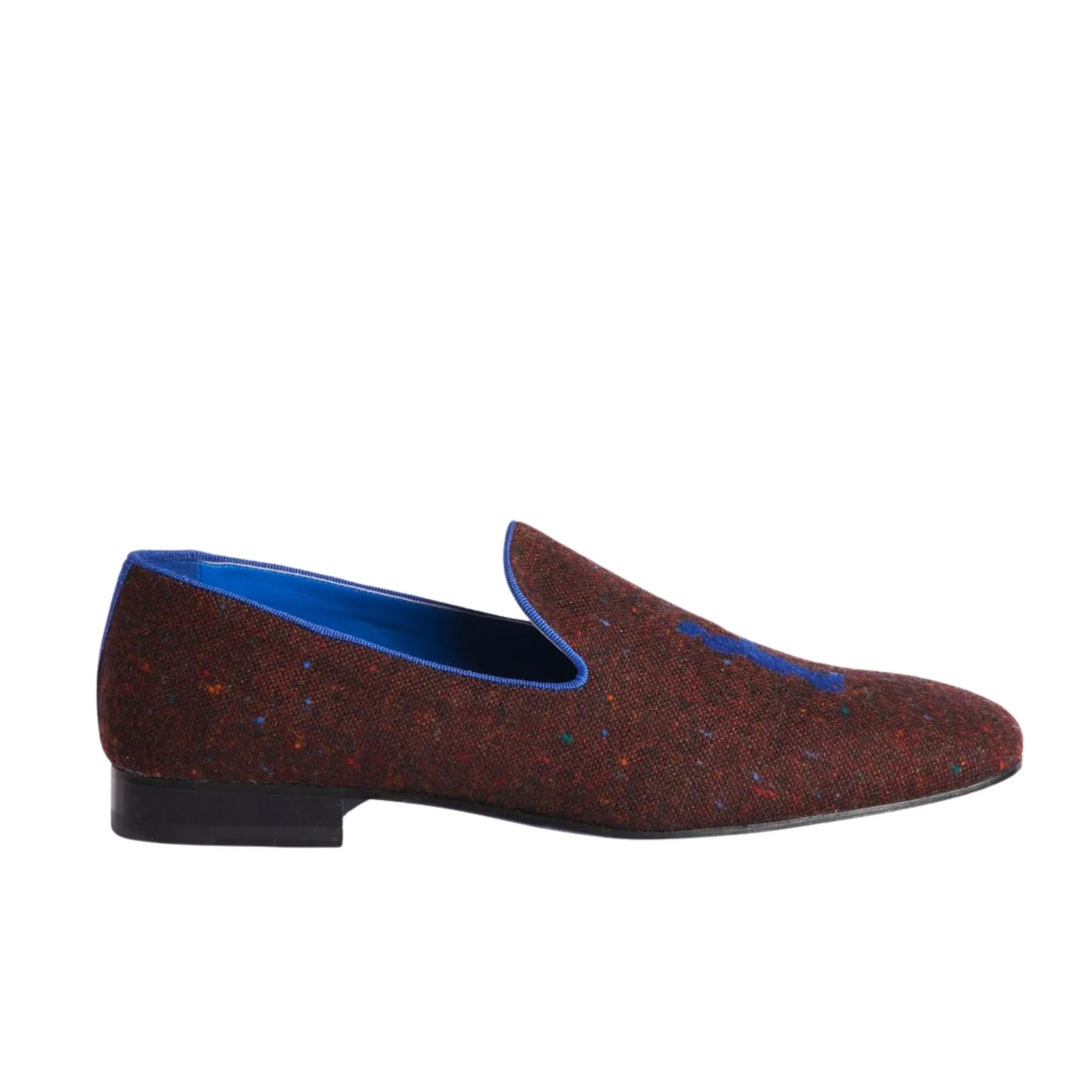 Drake Red Tweed Slippers with Cobalt Blue Logo