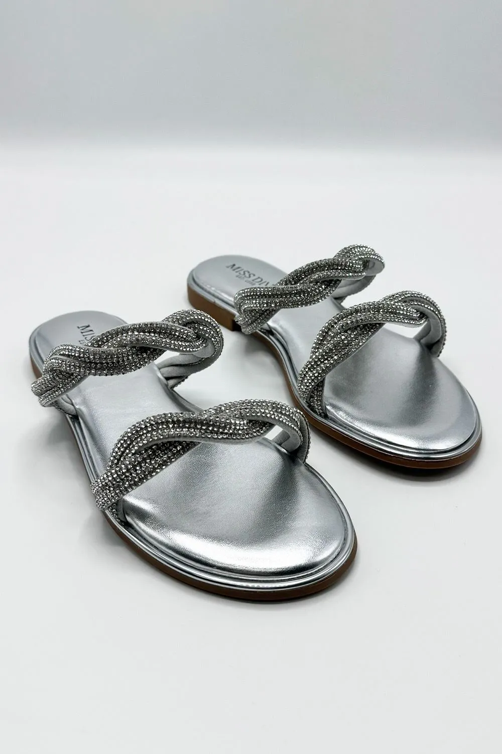 Eldoria Diamante Plaited 2 Strap Sliders in Silver