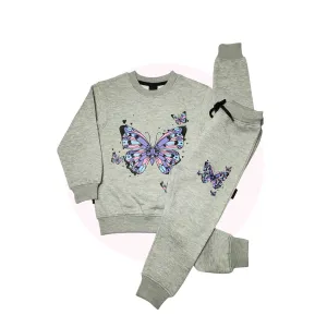 Elegant Grey Butterfly Tracksuit for Trendy Girls