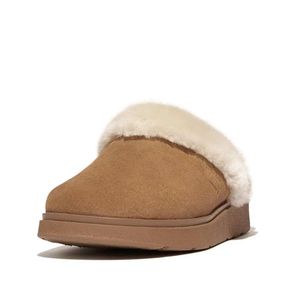 FitFlop Gen-FF Shearling Collar Suede Slippers Tan