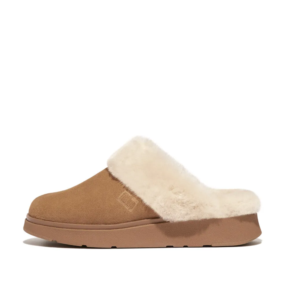 FitFlop Gen-FF Shearling Collar Suede Slippers Tan