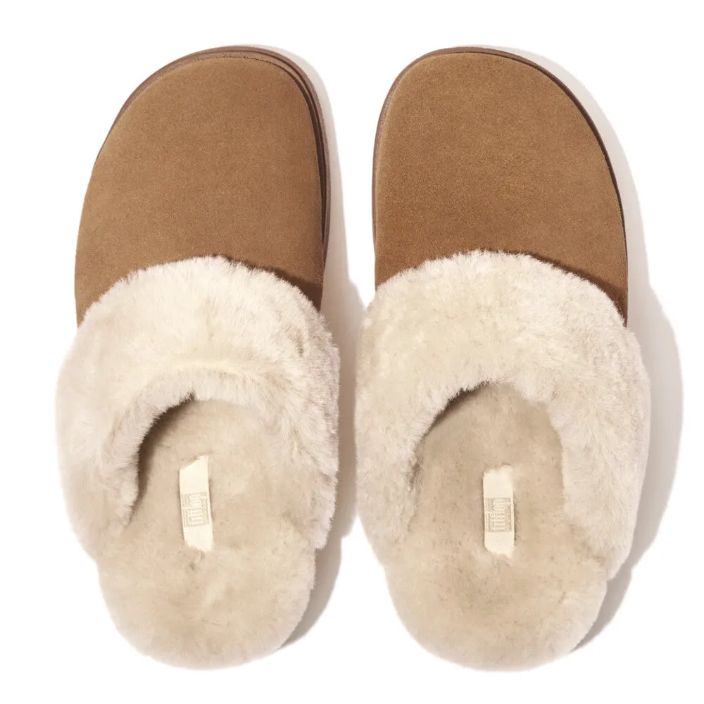 FitFlop Gen-FF Shearling Collar Suede Slippers Tan