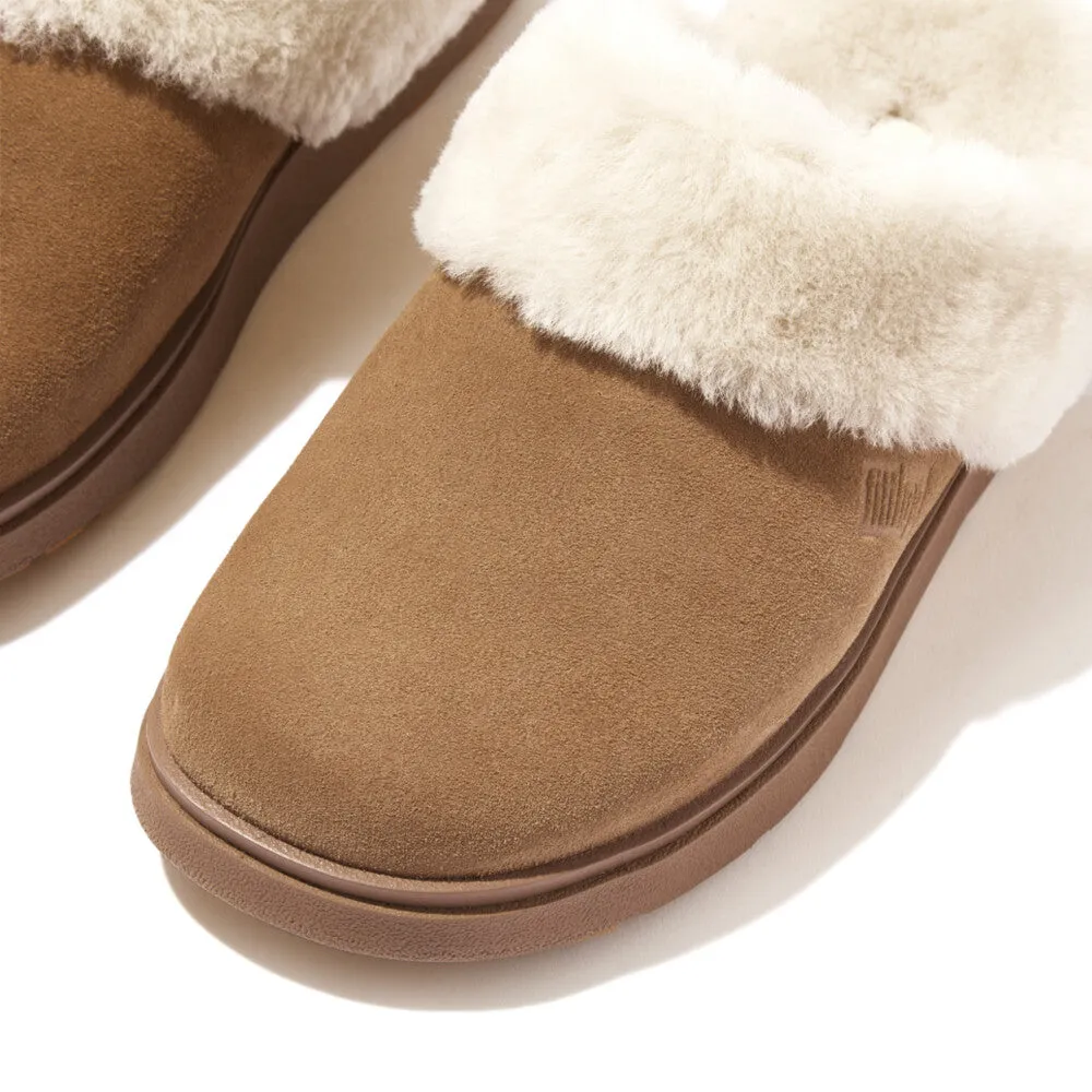 FitFlop Gen-FF Shearling Collar Suede Slippers Tan