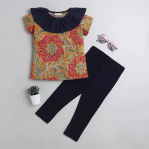 Floral Neck Frill Leggings Set