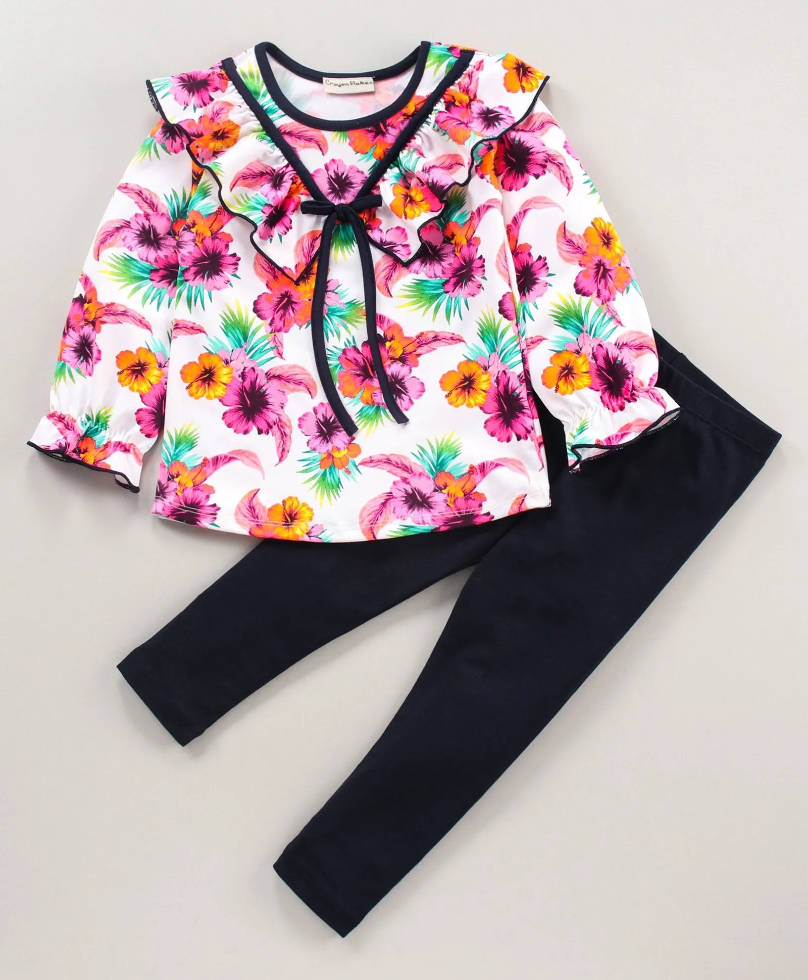 Floral Vee Frill Top Leggings Set