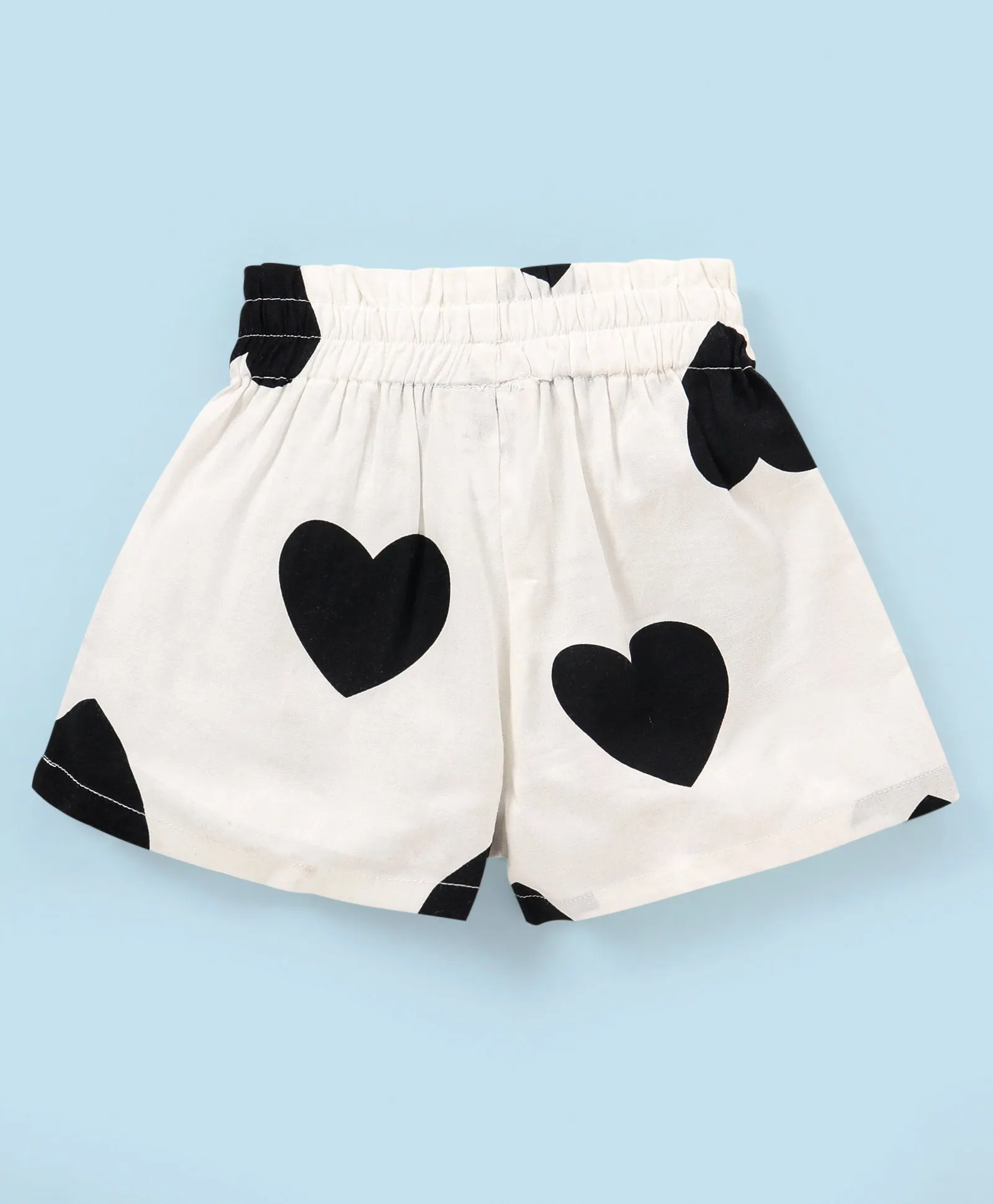 Frilled Sleeves Top Belted Hearts Shorts Set