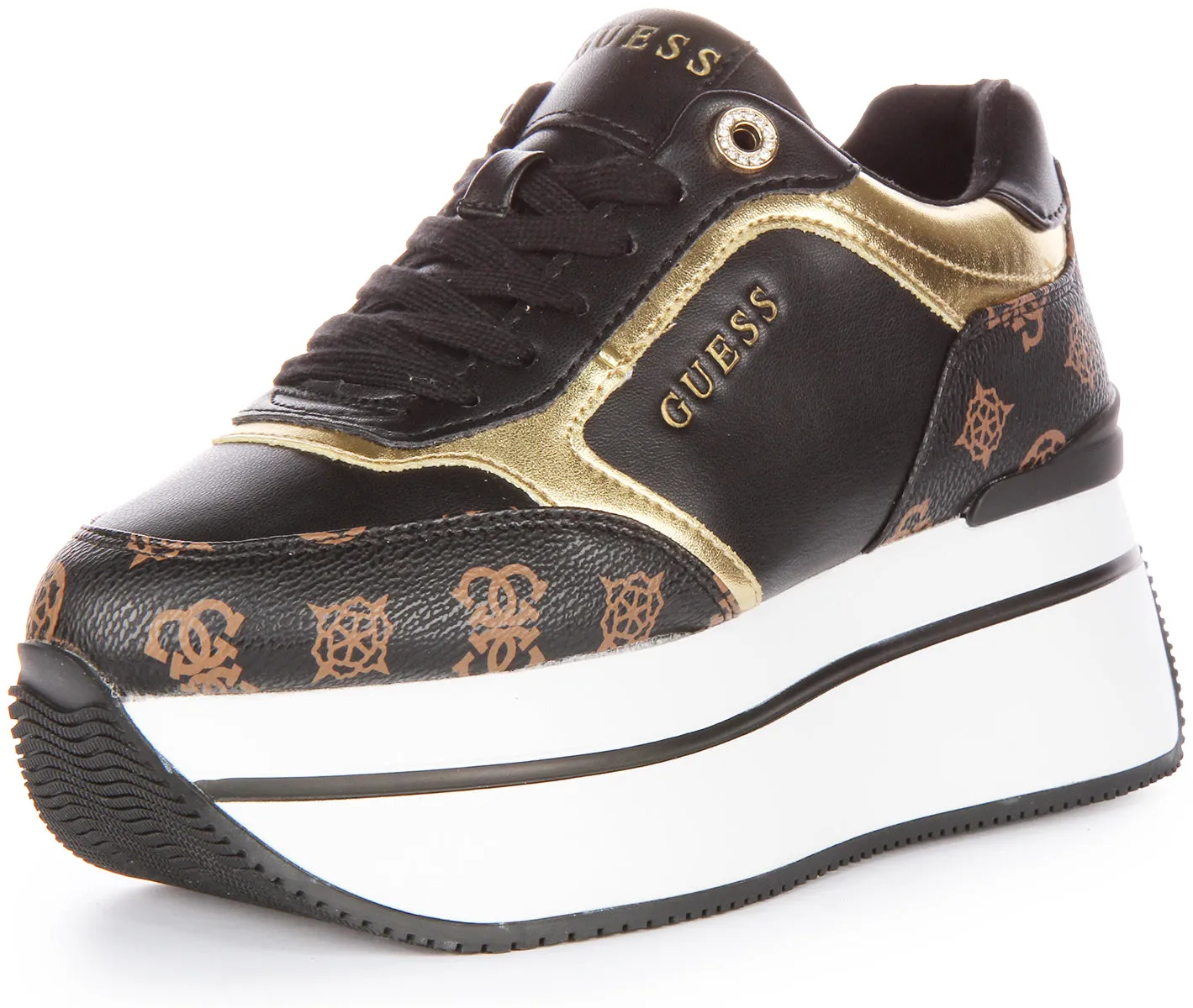 Guess Camrio Platform Trainer In Black Brown For Women