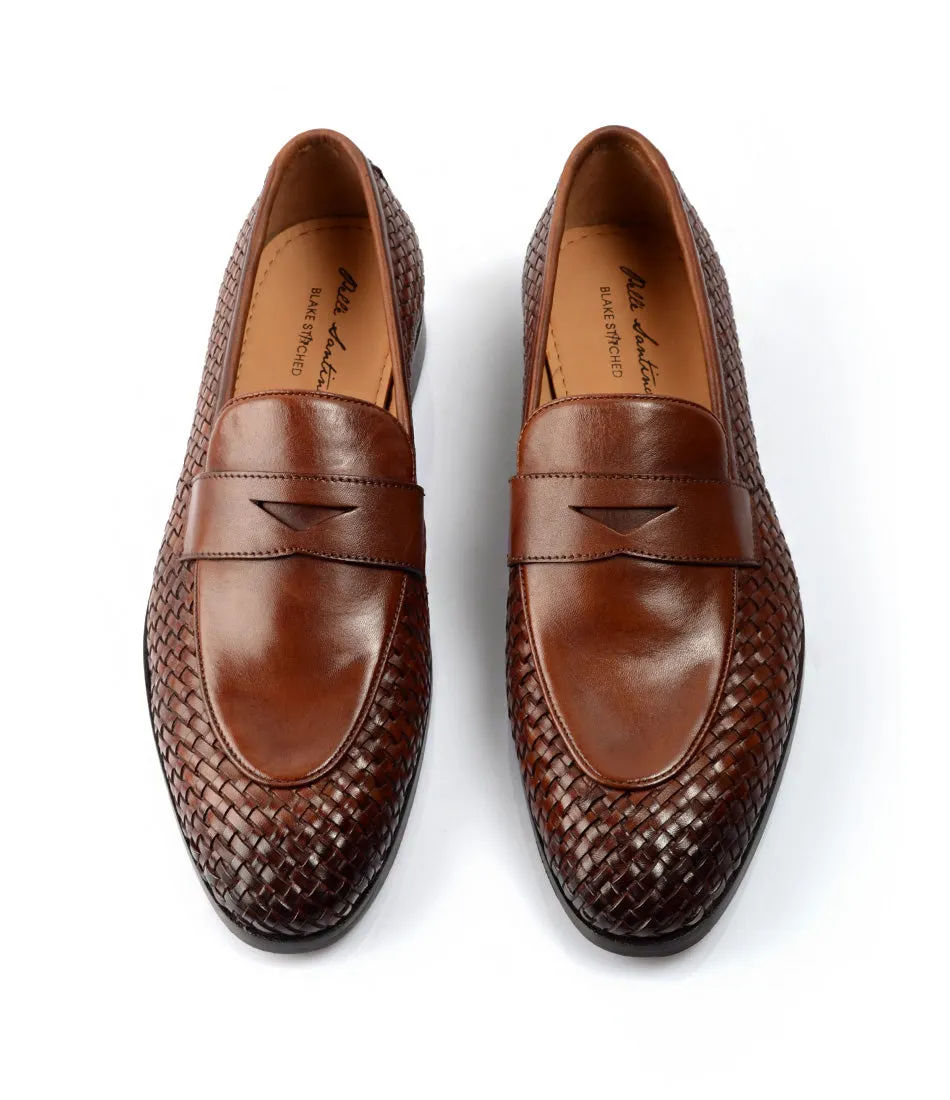 Handwoven Penny Loafers - Cognac