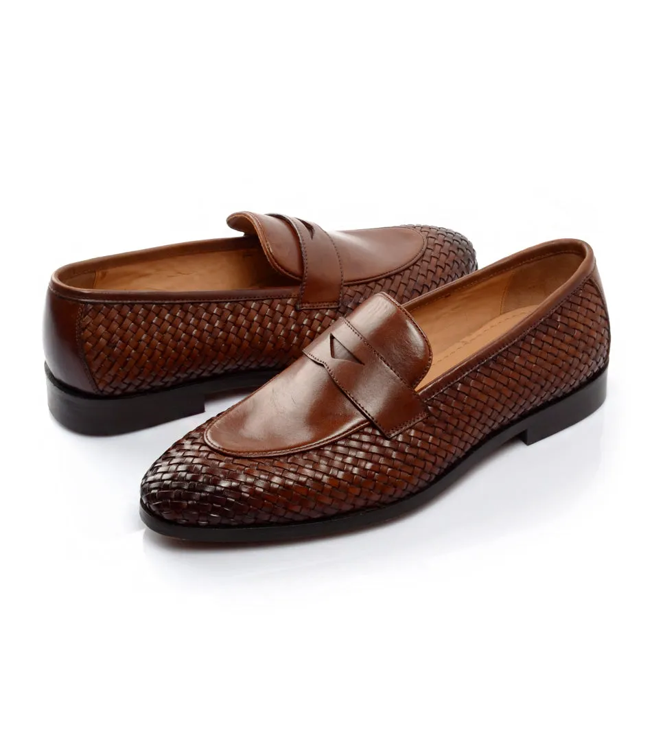 Handwoven Penny Loafers - Cognac