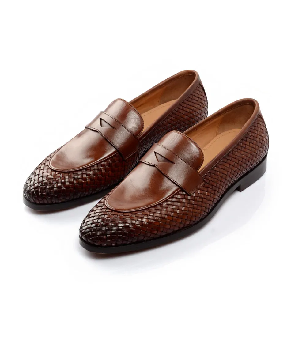 Handwoven Penny Loafers - Cognac