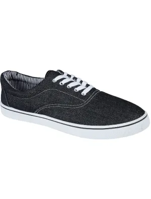 Harvard Lace Up Canvas Trainers In Black Denim