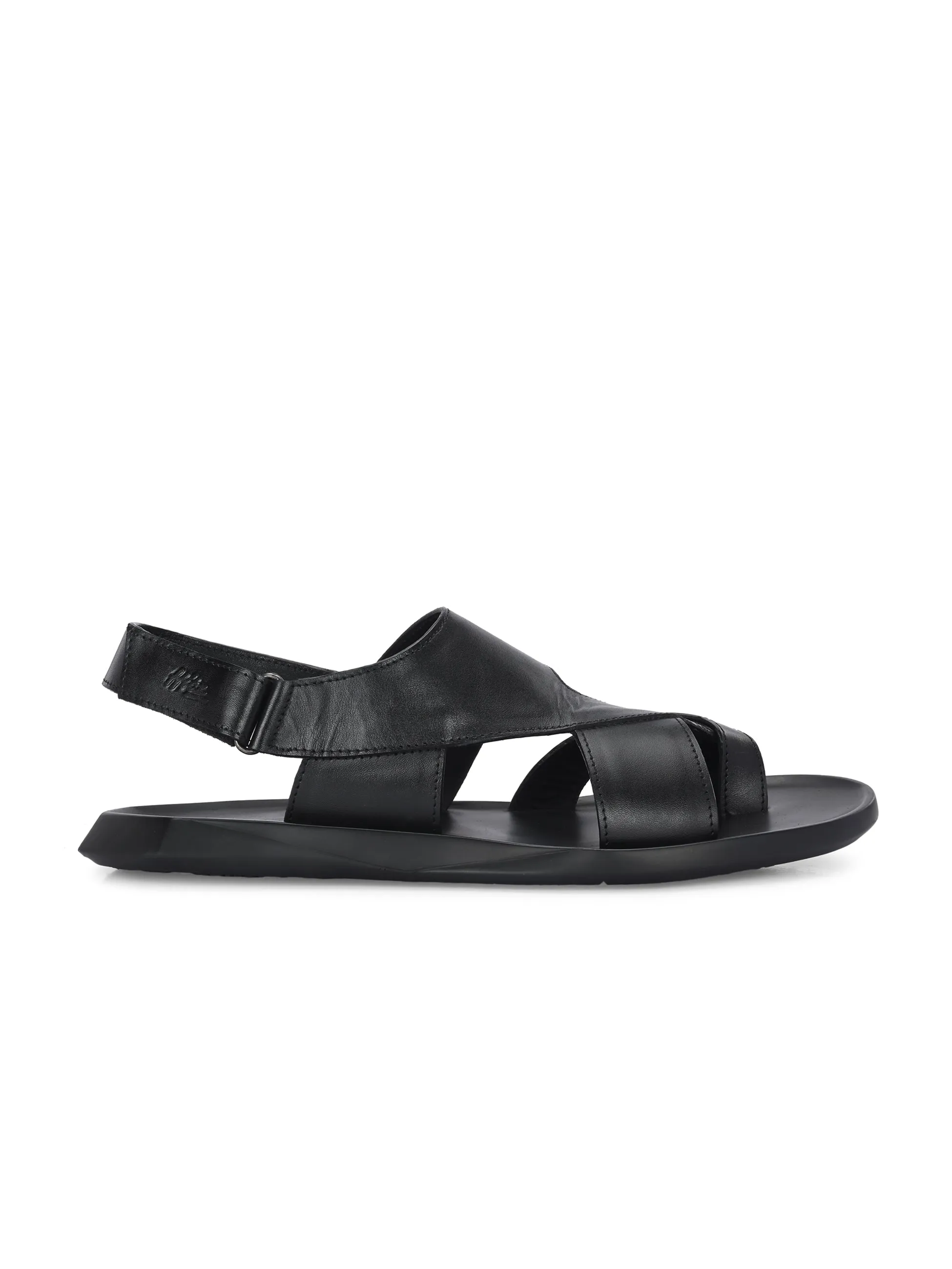 HITZ Men's Black Leather Casual Daily Wear Sandals