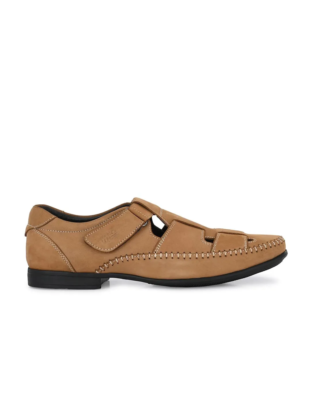 Hitz Men's Tan Leather with Velcro closure Sandal Style Shoes