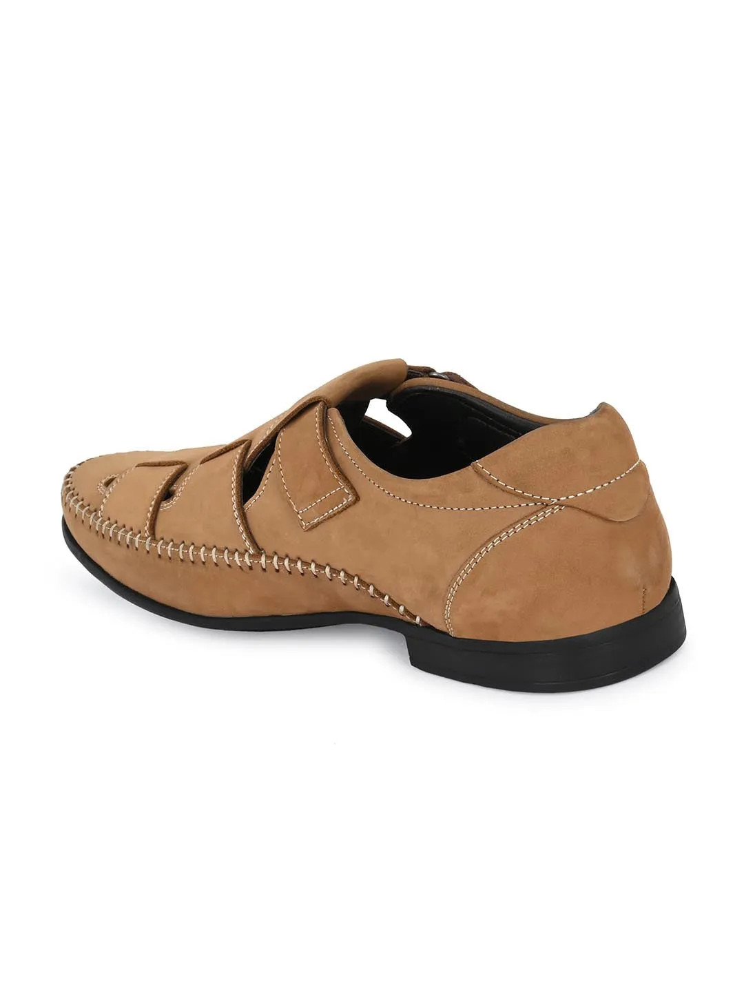 Hitz Men's Tan Leather with Velcro closure Sandal Style Shoes