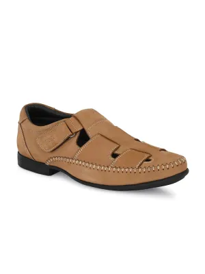 Hitz Men's Tan Leather with Velcro closure Sandal Style Shoes