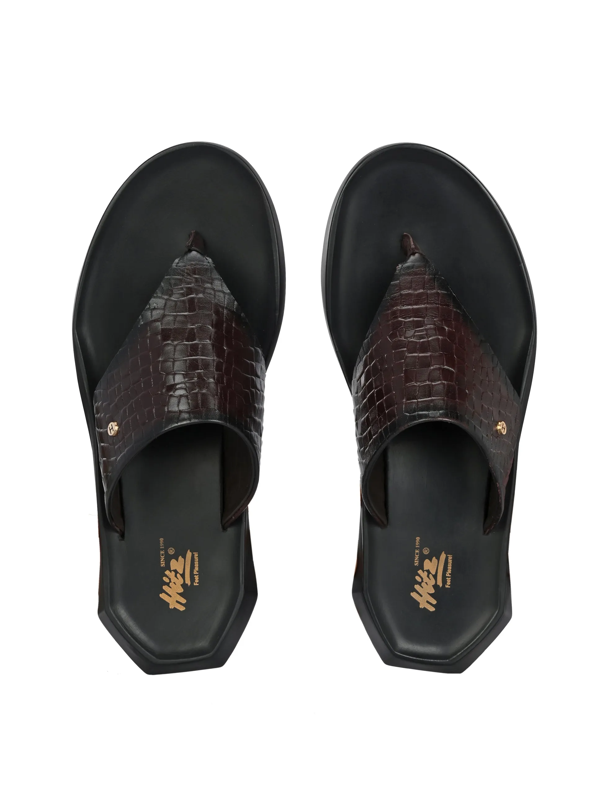 HITZ4801-Men's Brown Leather Daily Wear Slipper