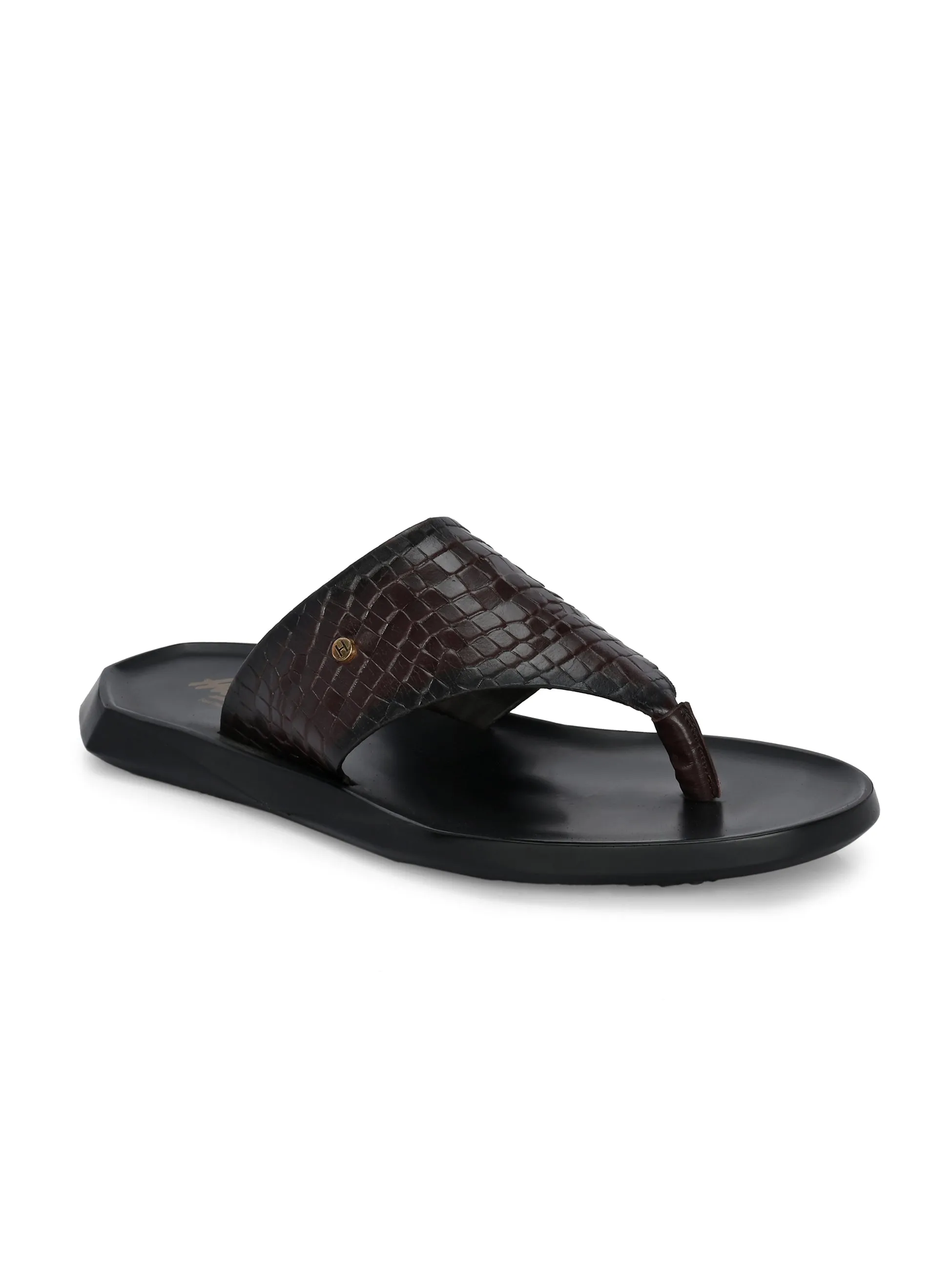 HITZ4801-Men's Brown Leather Daily Wear Slipper