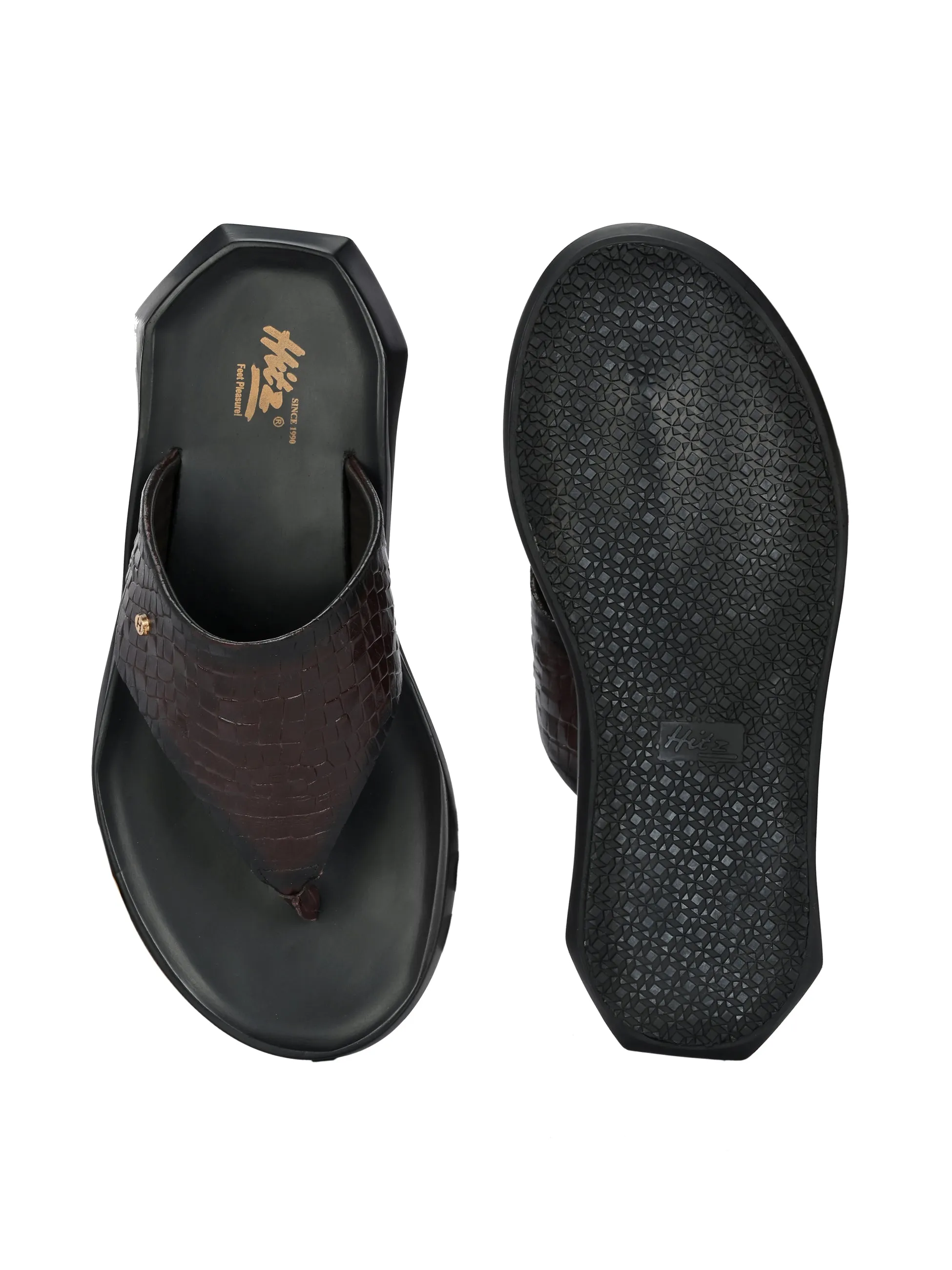 HITZ4801-Men's Brown Leather Daily Wear Slipper