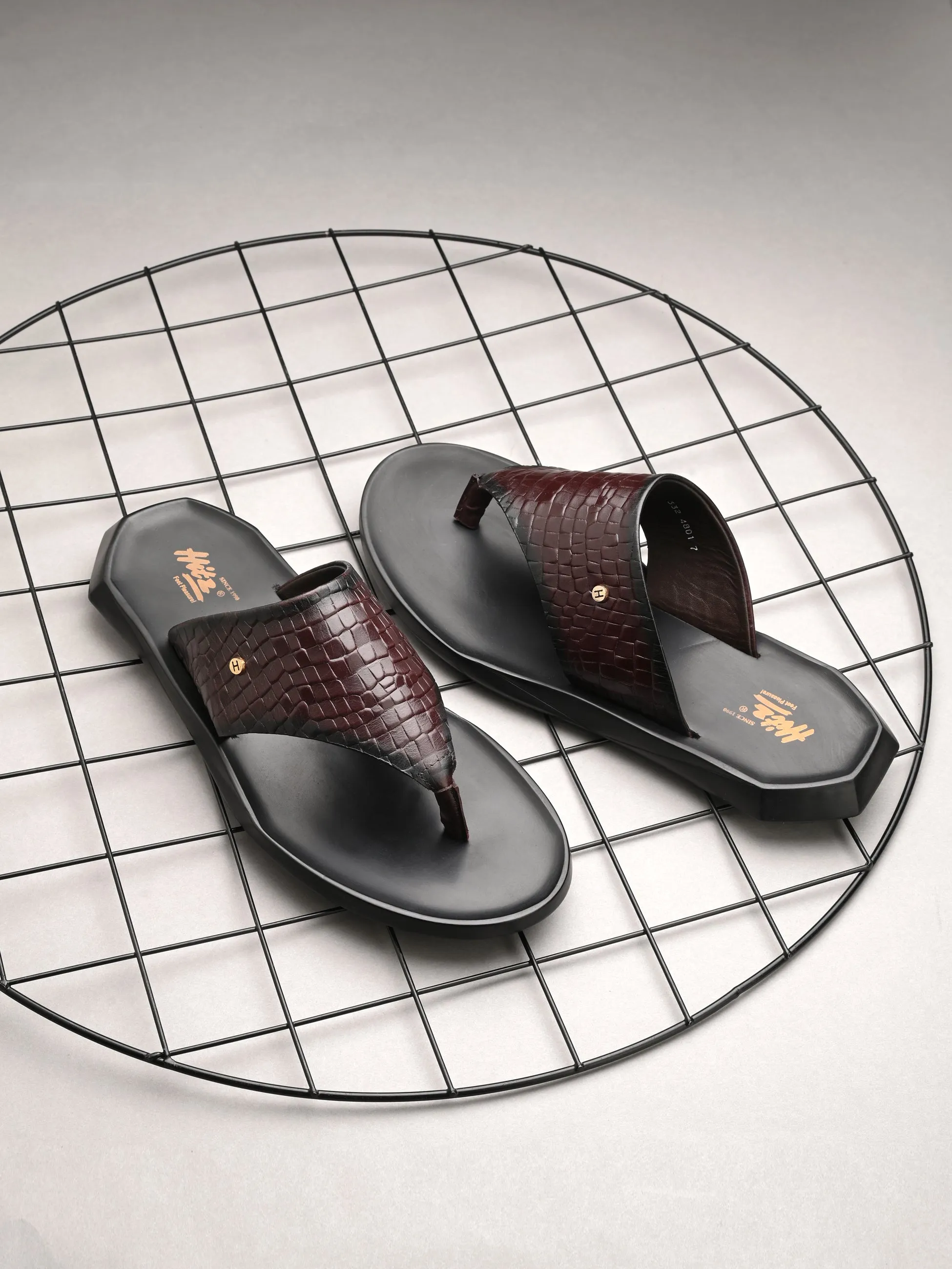 HITZ4801-Men's Brown Leather Daily Wear Slipper