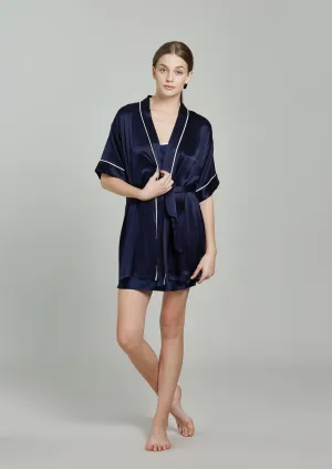 Jacques Midnight Blue Short Silk Robe