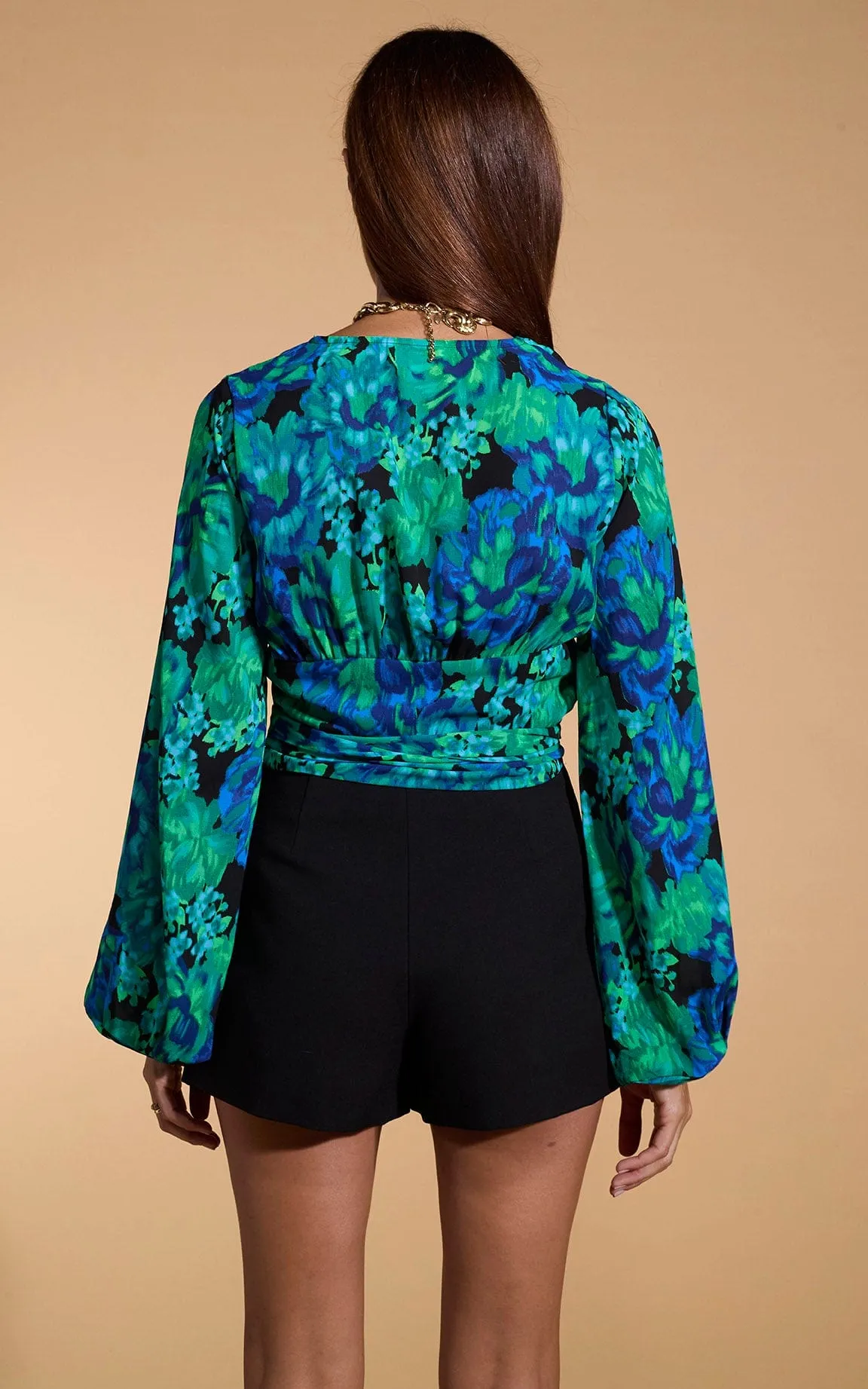 Joanie Tie Top In Blue & Green Floral