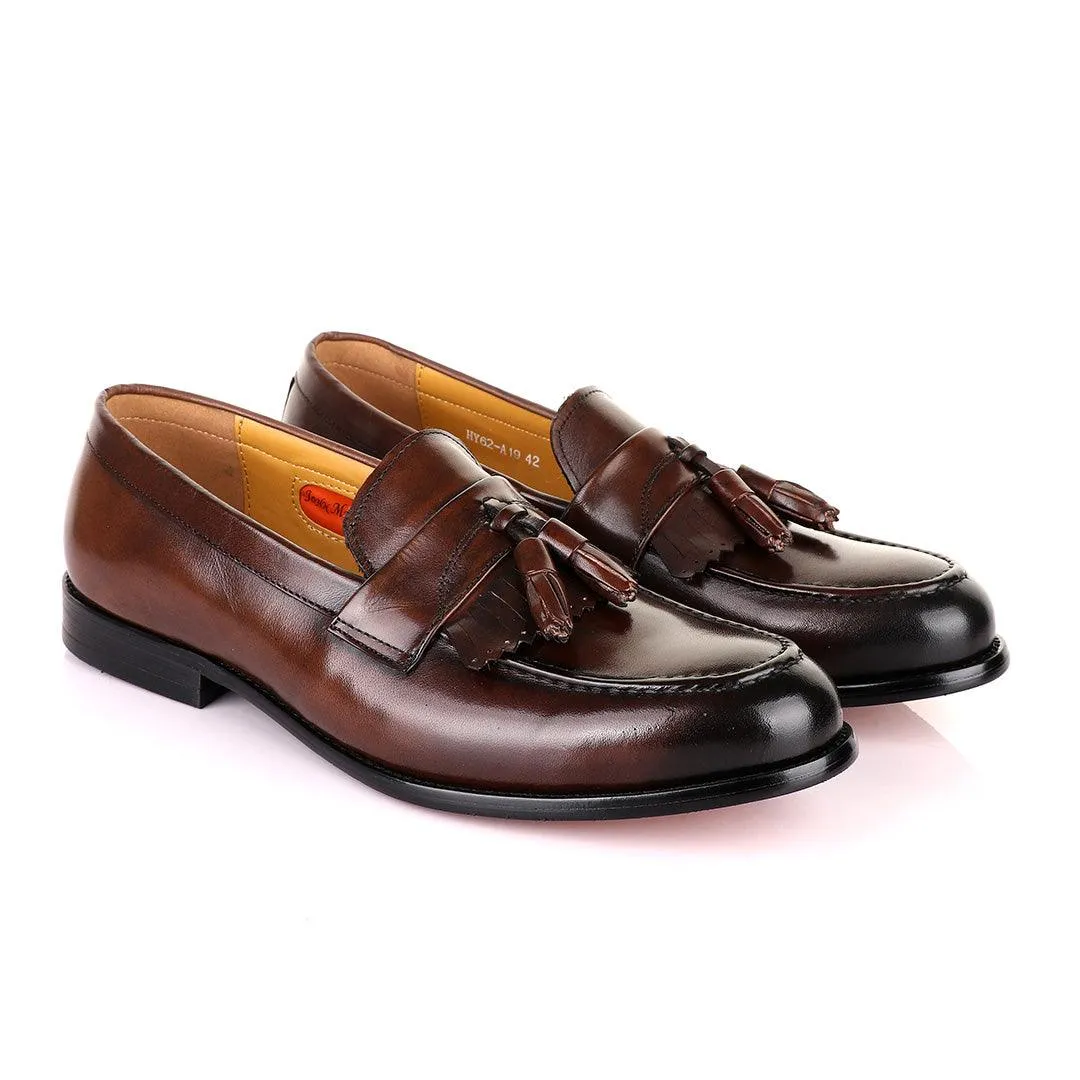 John Mendson Coffee Brown Leather Tassel Loafers