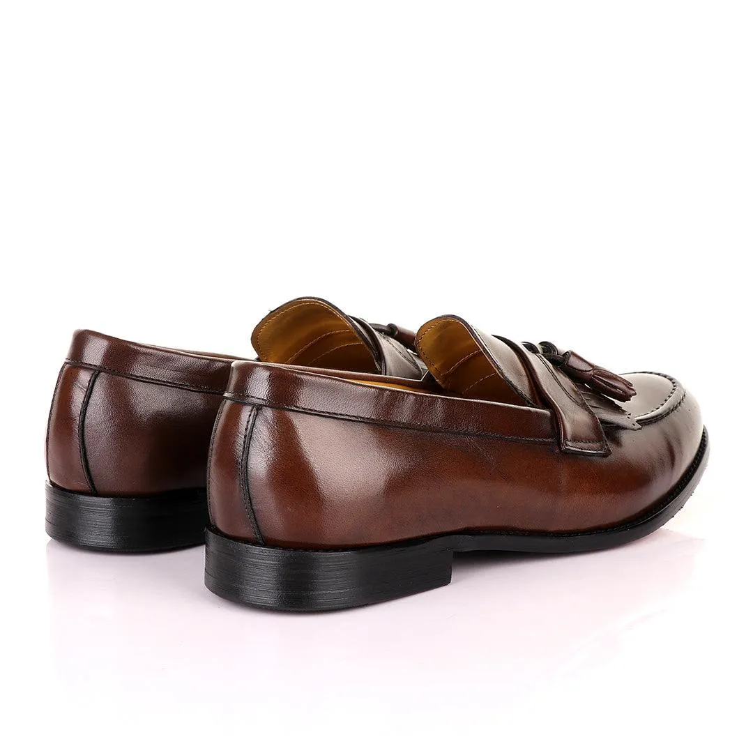 John Mendson Coffee Brown Leather Tassel Loafers