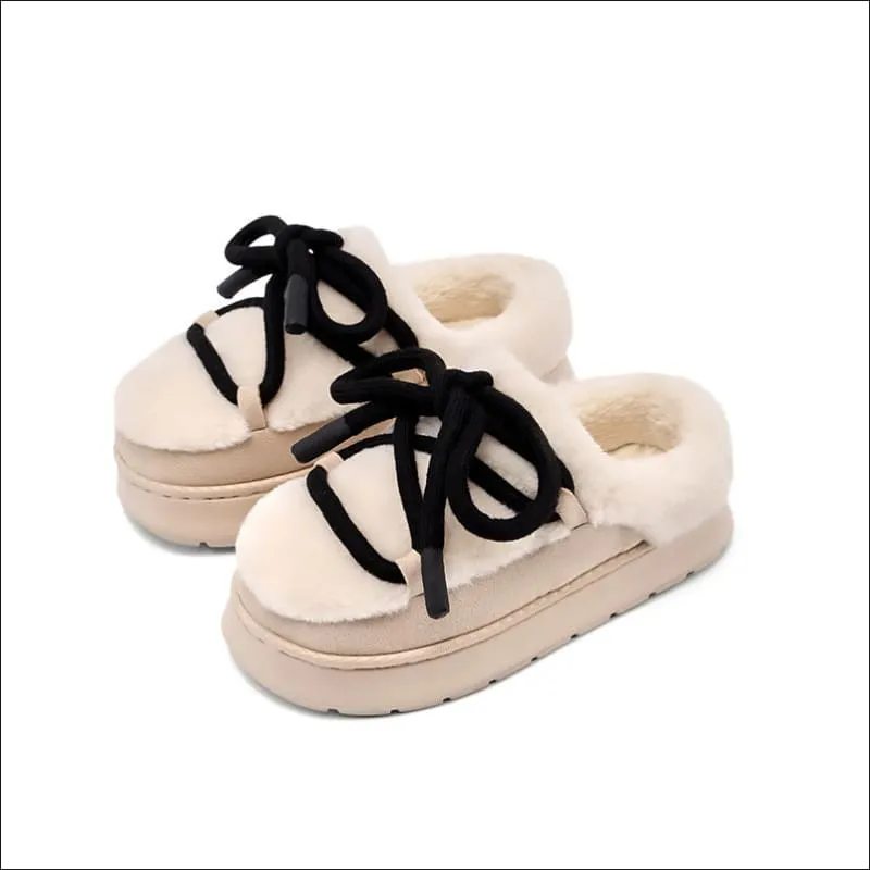 Ladies Outdoor Suede Platform Closed-toe Fur Slippers for Comfort and Style