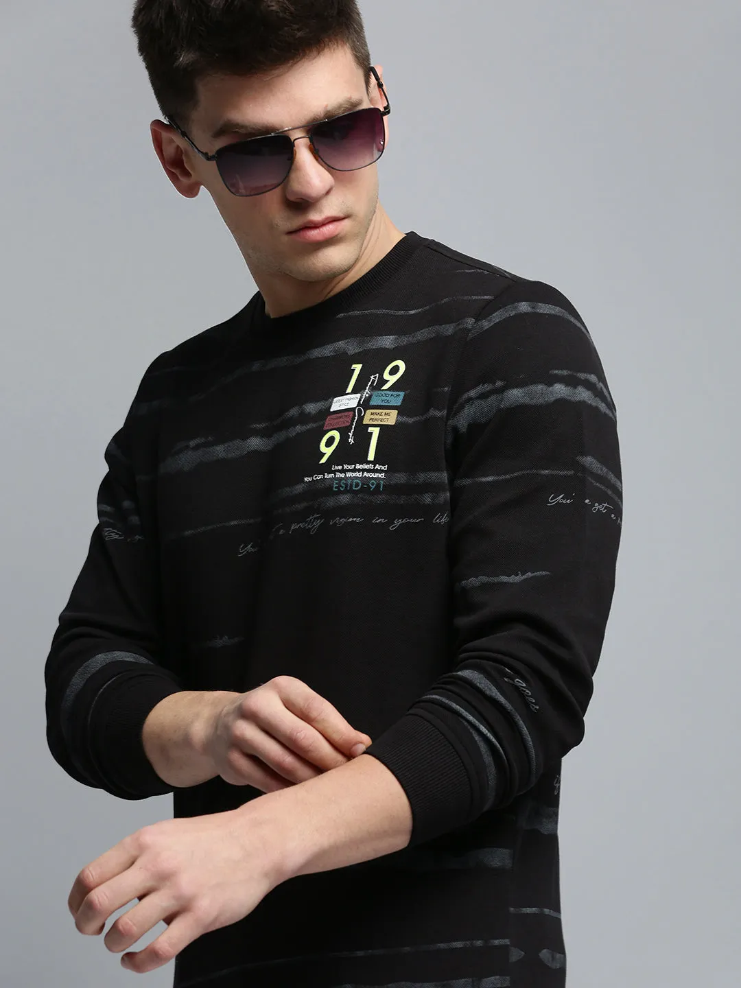 Men Black Printed Casual Sweatshirt