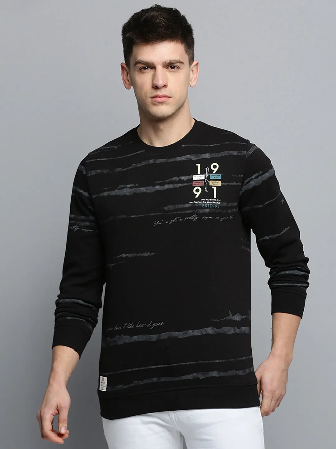 Men Black Printed Casual Sweatshirt