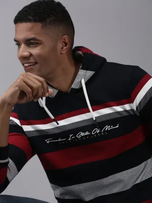 Men Blue Striped Sweatshirt