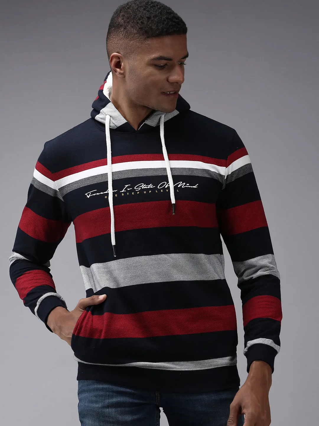 Men Blue Striped Sweatshirt