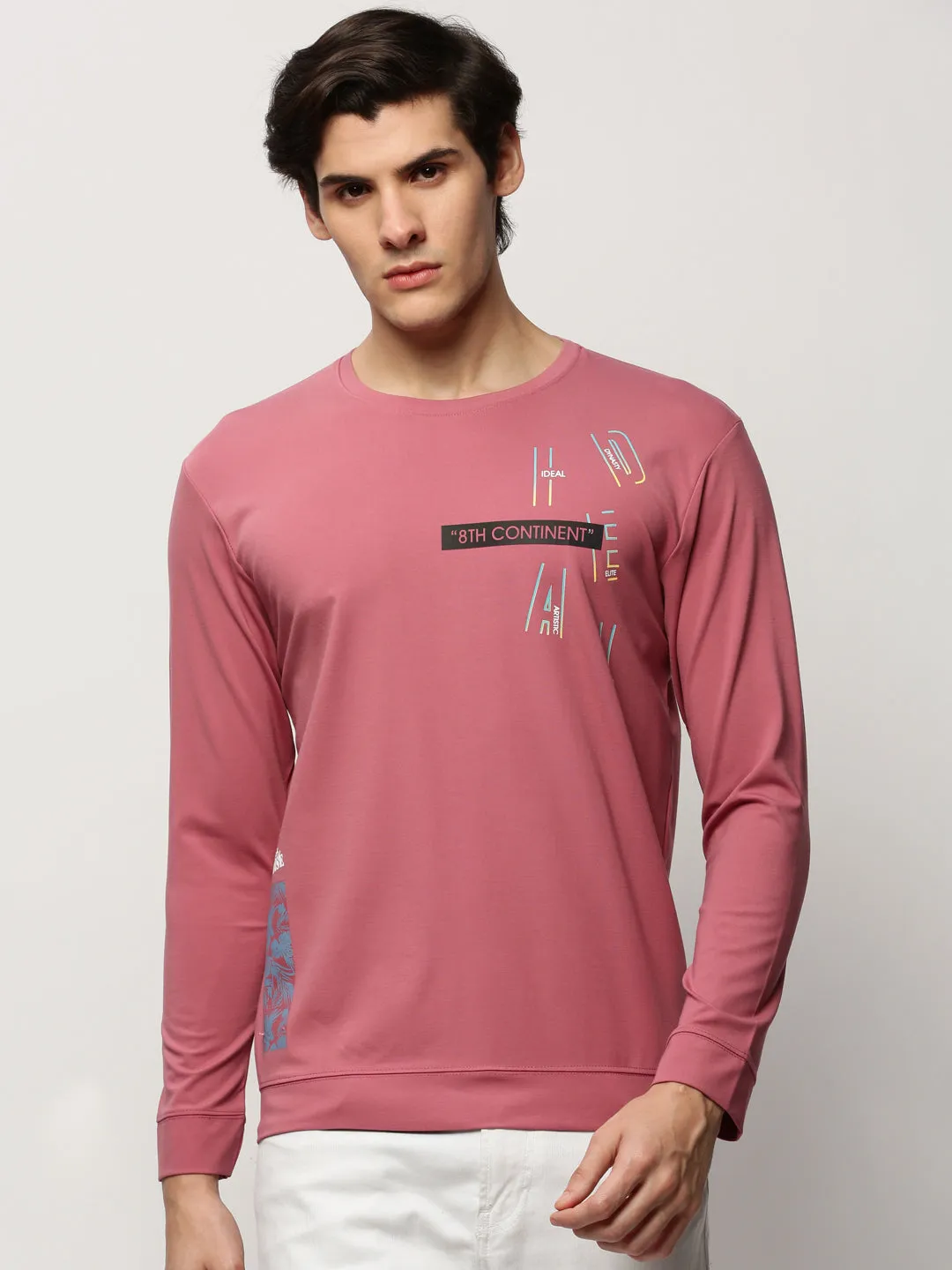 Men Mauve Graphics Casual Sweatshirts