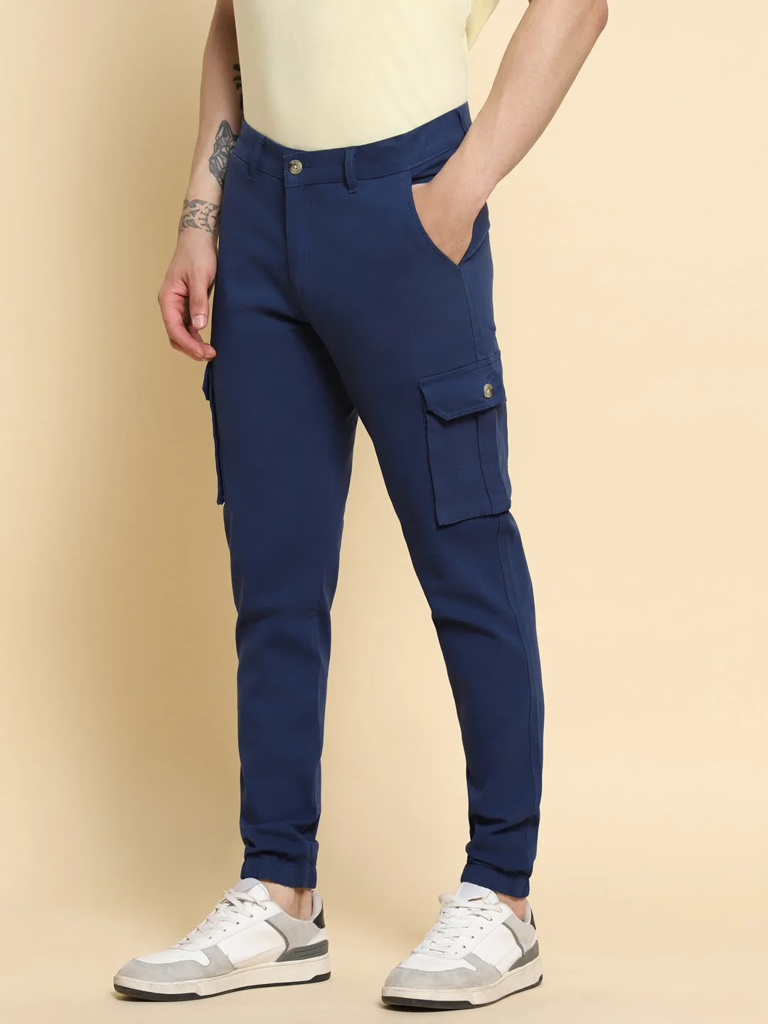 Men's Denim Blue Cargo Joggers Smart Casual Look For Season Essential